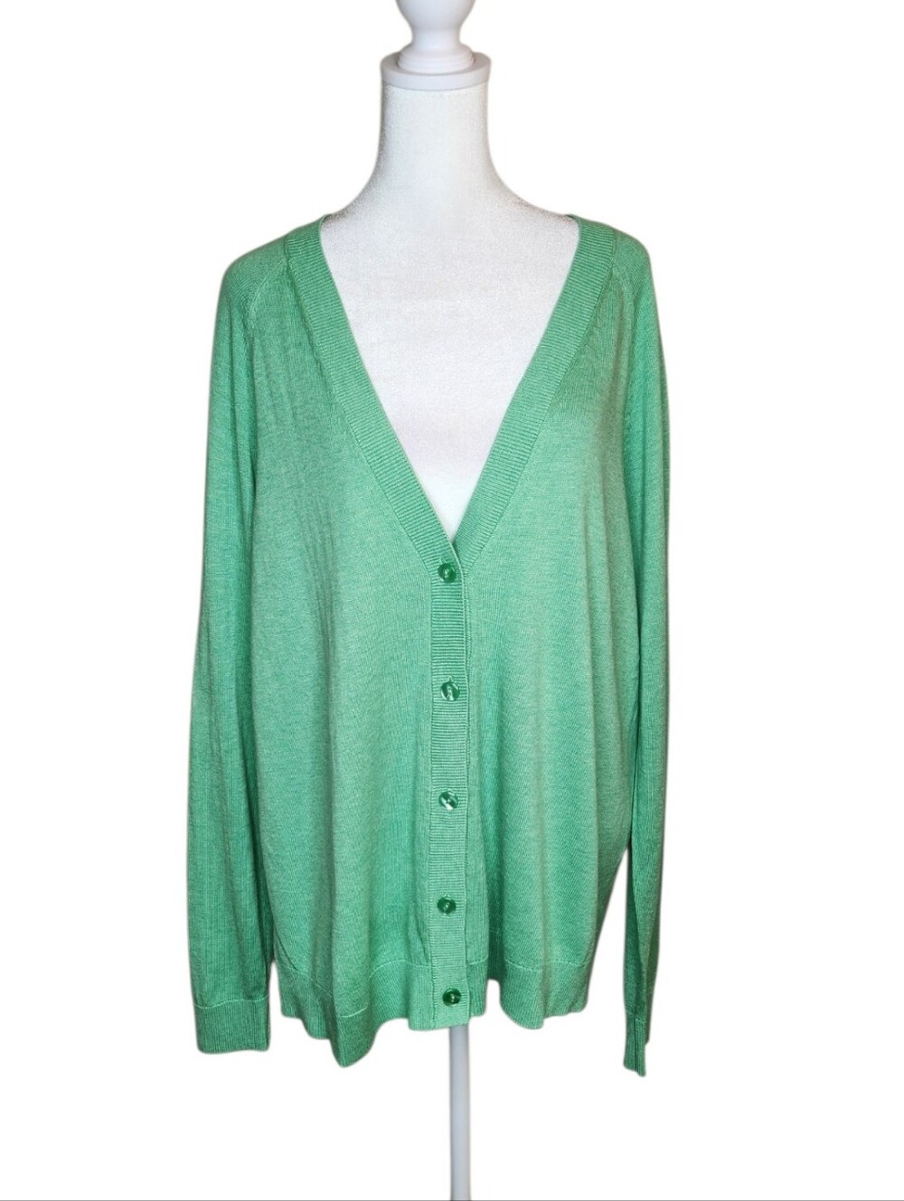 NEW J Jill V Neck Green Organic Cotton Blend Cardigan Size Large